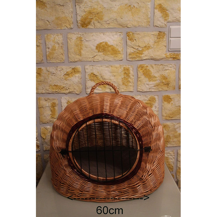 Транспортний кошик для котів та собак з плетіння лози з металевим ґратком та подушкою, XL, XXL (XXL=60x50x52 см)
