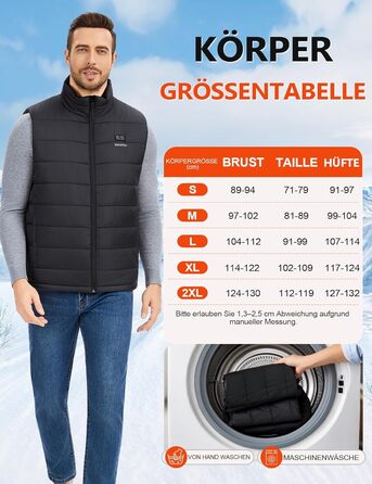 Обогреваемый жилет для мужчин с PowerBank 18400mAh, жилет з 8 зонами обігріву, чорний, L