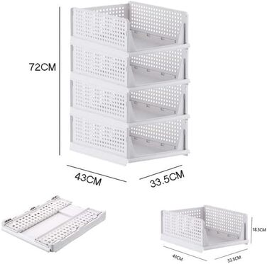 RMAN 8-Piece Stackable Folding Closet Storage Boxes, Closet Organizer Drawers, Plastic Storage Crates for Home, Bedroom, Kitchen - White
