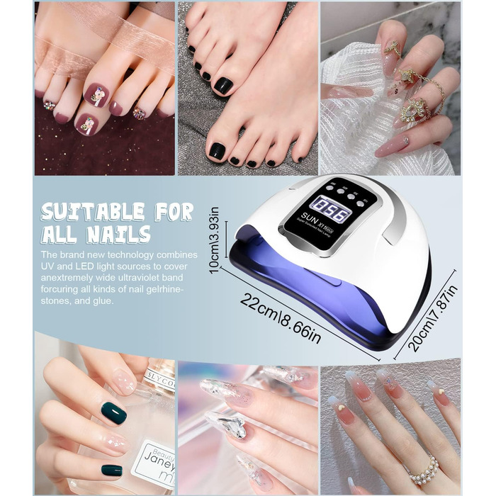 LED лампа для гель-лаку 280W з 66 LED, професійна для швидкого сушіння нігтів з таймером, LCD дисплеєм та сенсором для пальців та нігтів, підходить для гель-лаку та шелаку