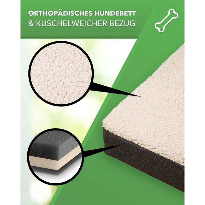 Ортопедичне ліжко для собак DILUMA Benji - м'яке лежання для тварин, знімний чохол, бежеве, 100x65x10 см (L/XL 120x72x10 см)