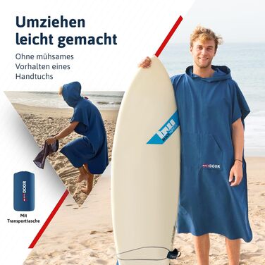 AUTDOOR® Microfiber Bathrobe for Women & Men - sustainably made from 100% recycled PET bottles - towel as a changing assistant for beach and water sports - quick-drying & compact (Blue, Medium)