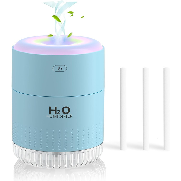Зволожувач повітря SZO Mini з LED-підсвіткою, автовимкнення та 2 режимами, для авто, спальні, офісу, білий (блакитний)