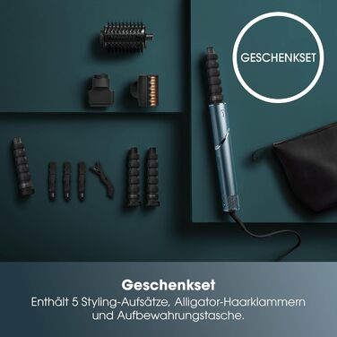 Фен Shark FlexStyle Multi 5 в 1 з насадками для локонів, щітками та концентратором – без пошкодження волосся, універсальне укладання, для всіх типів волосся (Teal)