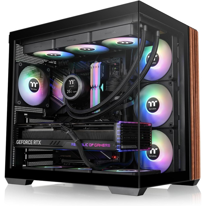Корпус Thermaltake View 380 Wood Black ATX Mid-Tower з RGB підсвічуванням, білий, з вентиляторами та USB-C