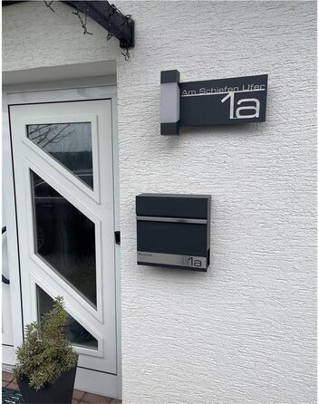 Поштова скринька Metzler Premium з газетницею Anthrazit (Антрацит) - персоналізована з табличкою для імені - високоякісна настінна поштова скринька з нержавіючої сталі V2A з порошковим покриттям RAL 7016, модель Stencil