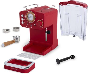 CREATE / THERA MATT RETRO /Espresso Machine Cream White Matt and Wood /Semi-Automatic, with a 15 bar pressure pump and 1100W, 1.25L water tank, for ground coffee, 55 mm. ESE pods (Rot Matt - Wood)