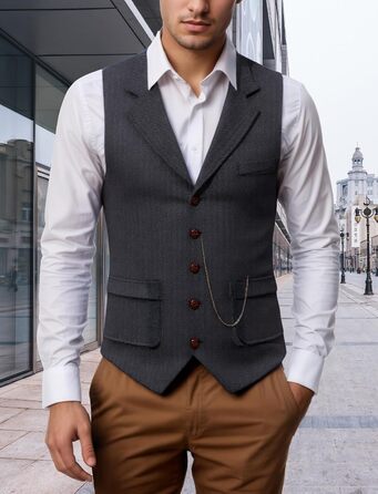 Чоловічий жилет для костюма AIEEO твід ретро смокінг Slim Fit сірий (S)