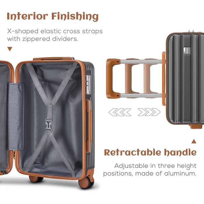 Набір валіз Joyway з ABS-пластику (сірий, ручна поклажа) з TSA-замком, 4 колеса, з сумкою та культурою