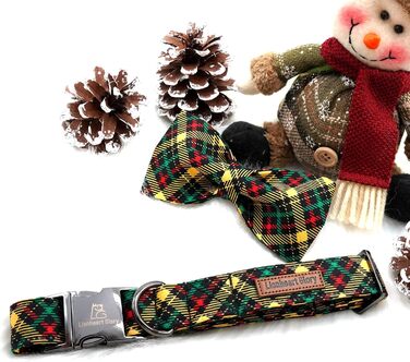 Нашийник для собак Lionheart Glory з візерунком у клітинку, регульований м'який нашийник з краваткою, нашийник з бантиком для середніх собак, подарунок для домашніх тварин, червоно-зелена клітинка (S, 1 шт.), різдвяний зелений