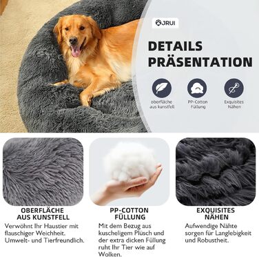 М'яке ліжко для собак, кругле килимок для котів, плюшеве ліжко для собак, килимок для котів, миється, плюш, зручне ліжко, подушка, ліжко-бублик для собак, кошик для собак, середніх та великих собак - сірий (50-120см), розмір 50 x 50 x 20 см, темно-сірий