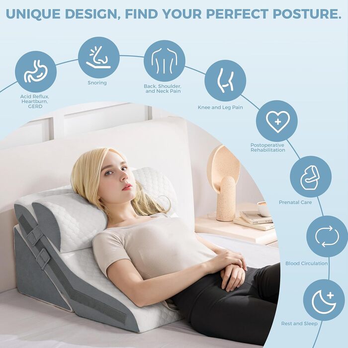 Ортопедичний набір подушок-валиків 3-в-1 для підтримки ніг, колін, профілактики апное та болю в спині. З піною з пам'яті.