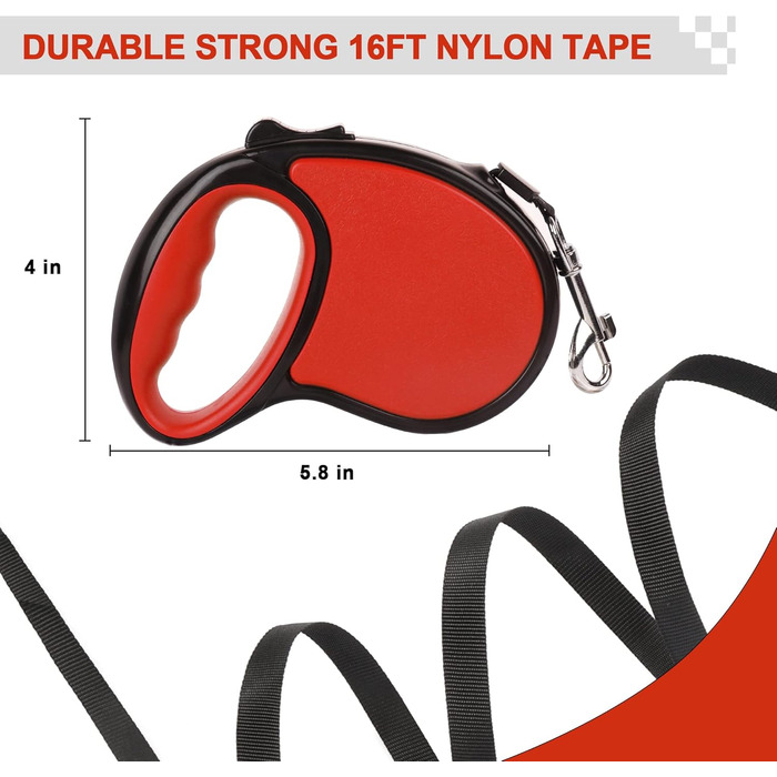 Висувна собача шлейка, 5 м, для собак маленьких та середніх порід до 25 кг, антизаплутування, міцний нейлоновий трос (рожево-білі крапки) (червоний)