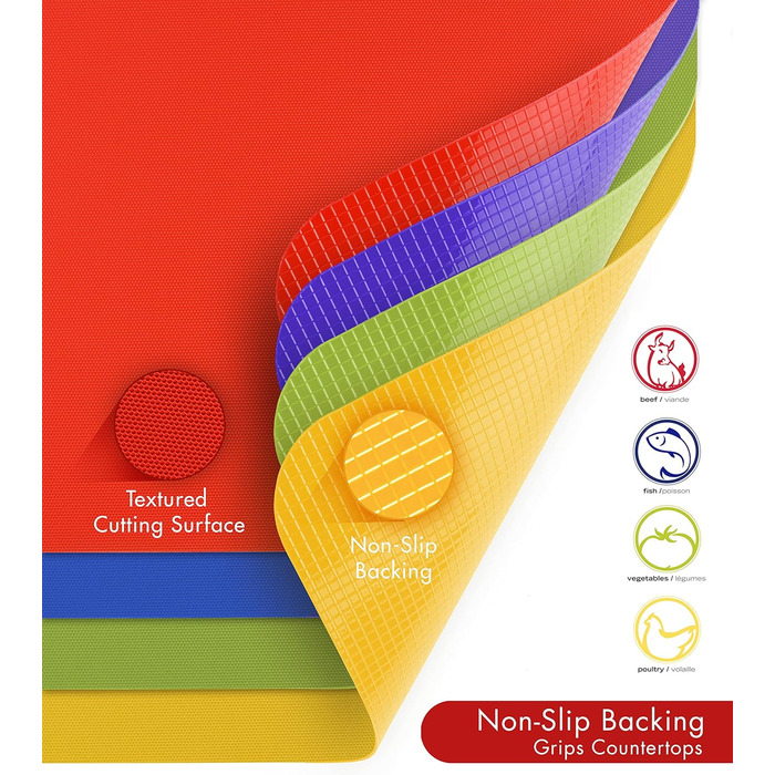 Нековзкі килимки для обробної дошки Dexas, 4 шт., 14 x 20 см, різні кольори (сірий, червоний, білий, зелений)