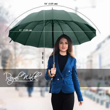 Royal Walk Automatic Travel Golf Umbrella - 54 Inch/137cm - Windproof, Waterproof, Large Size for 2 People - Classic Design, Wooden Handle, Unisex