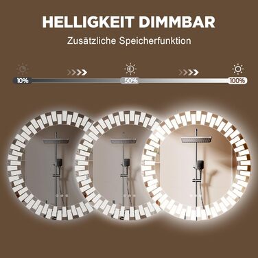 Круглий дзеркало для ванної кімнати YOLEO з підсвічуванням, 60 см, сенсорне керування, захисне скло, 3 кольори світла, регулювання яскравості, 80x80 см