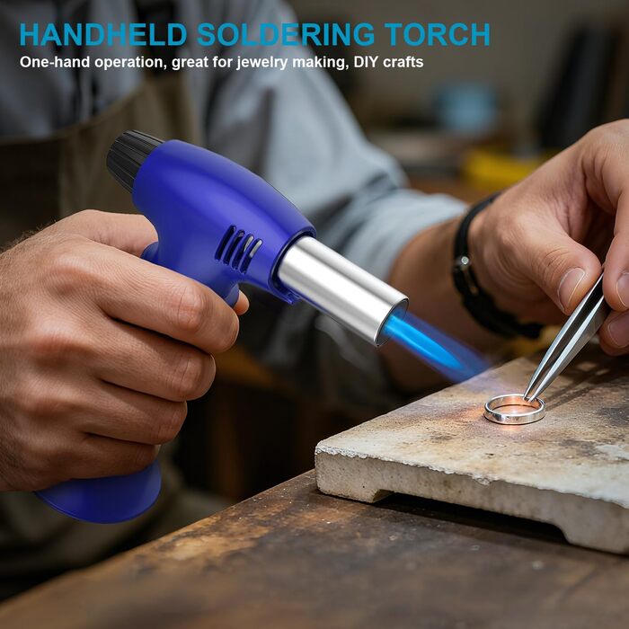 Нагрівач для крем-брюле, заправний, міні-розмір з регулюванням полум'я, для десертів, BBQ (бутан не входить) (синьо-чорний)