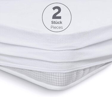 Alreya Waterproof Mattress Protector Breathable Cover with All-Round Cover 90 cm x 200 cm (2-Pack) Mattress Topper without Crinkling, Cotton Mattress Protector