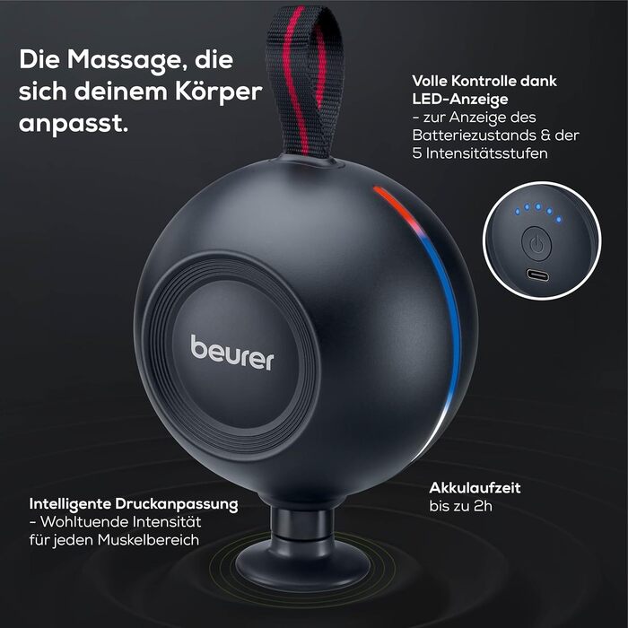 Beurer MG 99 Massage Gun - Cordless Muscle Massager with 4 Attachments & 5 Intensity Levels | Percussion Therapy for Trigger Points & Muscle Relaxation