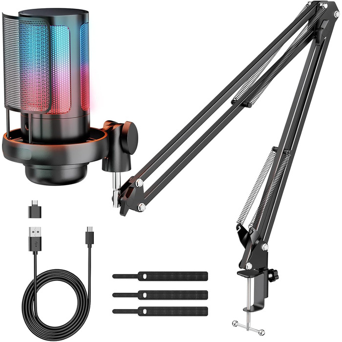 USB мікрофон для геймінгу та стримінгу: конденсаторний мікрофон з виносним кріпленням, кабель 1.5м, сумісний з PC, PS4/PS5, iOS/Windows/Android