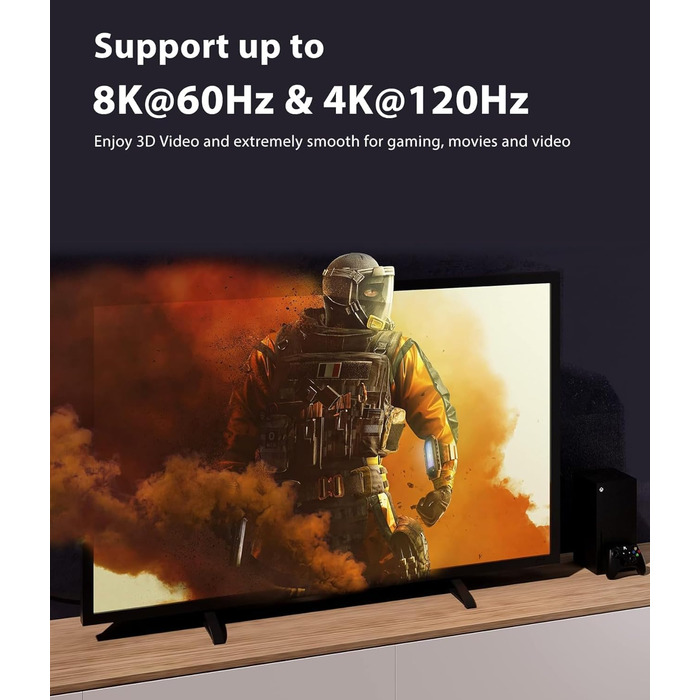 HDMI кабель оптоволокно 8K, HDMI 2.1 кабель (48Gbps) Ultra High Speed, підтримка 8K@60Hz, 4K@120/144Hz, Dynamic HDR, eARC, ARC, Dolby Atmos для PS5/4, HDTV, монітор, ПК, ноутбук (плетіний HDMI кабель, 15 м)