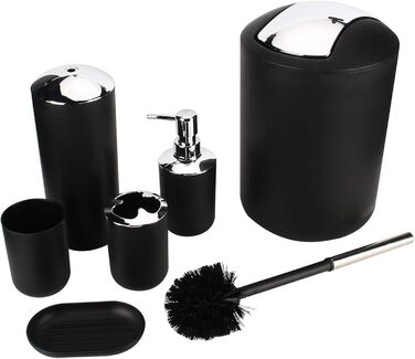 Набір аксесуарів для ванної кімнати Icegrey: 6 предметів, чорний (дозатор для рідкого мила, тримач для зубних щіток, стакан, мильниця, тримач для туалетного йоржика, сміттєвий контейнер)