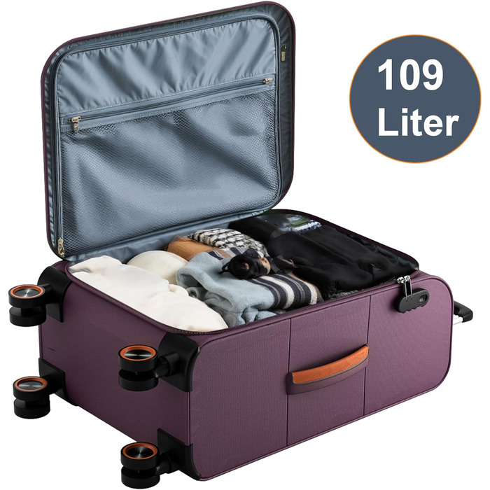 Чемодан великий 78x48x30 см, тканинний, Troey - ваговою, з 4 колесами та відділенням для аксесуарів, ручна поклажа, 109 літрів, червоний