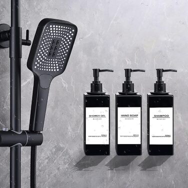 Набір з 3 дозатори для мила Roselee на стіну, 500 мл, без свердління, для душу, шампуню, ванни, чорний