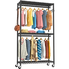 Clothes Rack, Clothes Rack, 4-Tier, Adjustable Closet Organizer System with Drawer | Double Rods | Side Hooks | Holds 445 lbs (Clothes Rack with 4 Drawers)