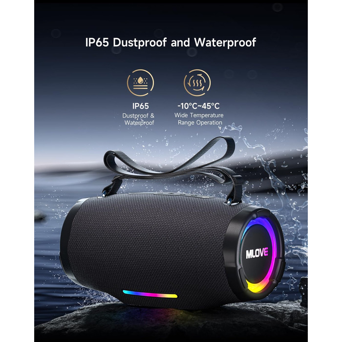 Портативна Bluetooth колонка MLOVE E90 80W з RGB підсвіткою, водонепроникна IP65, TWS, стереозвук для вечірок на природі