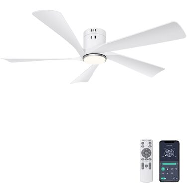 Deckenventilлятор Ohniyou 132 см (52 дюйми) з освітленням, пультом ДУ та керуванням через додаток, регульована яскравість, тихий DC-двигун, для спальні, вітальні, тераси (білий)