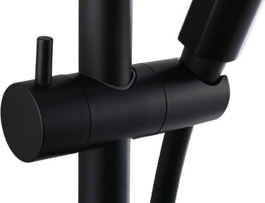 aquaSu® Shower Set Acana | Black | Showerhead: 3 Spray Patterns, Pattern Change via Button & 12 cm Spray Plate | 150 cm Metal Shower Hose | 60 cm Shower Rod | Slider | Anti-limescale Nozzles | 72288 9