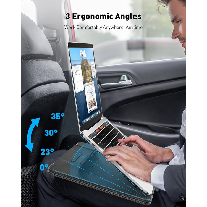 Зручний лапдеск AboveTEK для ноутбука: ергономічний, з антиковзким покриттям, захистом від нагріву та вбудованим ковриком для миші. Ідеально для роботи в ліжку, на дивані та в подорожах (чорний)