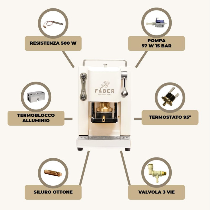 Кавова машина FABER Pro Mini Deluxe для ESE-подушечок 44 мм, хром, латунний прес, Pure White