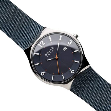 Годинник Bering чоловічий Solar | Сонячний годинник на соняхі, 40 мм, корпус та циферблат з нержавіючої сталі, браслет Milanais, сапфірове скло, 5 ATM, 14440 (14440-307)