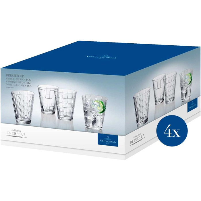 Villeroy & Boch - Dressed Up Water Glass Set, 16-piece, 310 ml, crystal glass, dishwasher-safe, 4x 4-piece set assorted