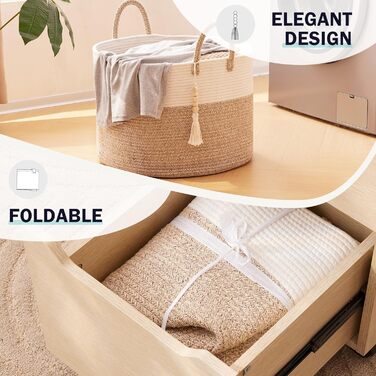 YOUDENOVA Woven Laundry Basket Large 65L Basket Storage Basket Blanket Toy Basket for Living Room Children's Room Storage Basket Laundry Collector 50x33 Brown