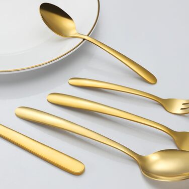 Bestdin Cutlery Set, 6 Persons, 30-Piece Cutlery Gold, Stainless Steel Cutlery Set with Knife, Fork, Spoon, Gold Cutlery for Home/Party/Restaurant, High-Gloss Polished & Dishwasher Safe