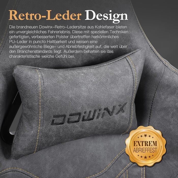 Ігровий крісло Dowinx з підголівником та масажем попереку, ергономічний геймерський крісло з підніжкою, офісне крісло з PU шкіри (Сірий)