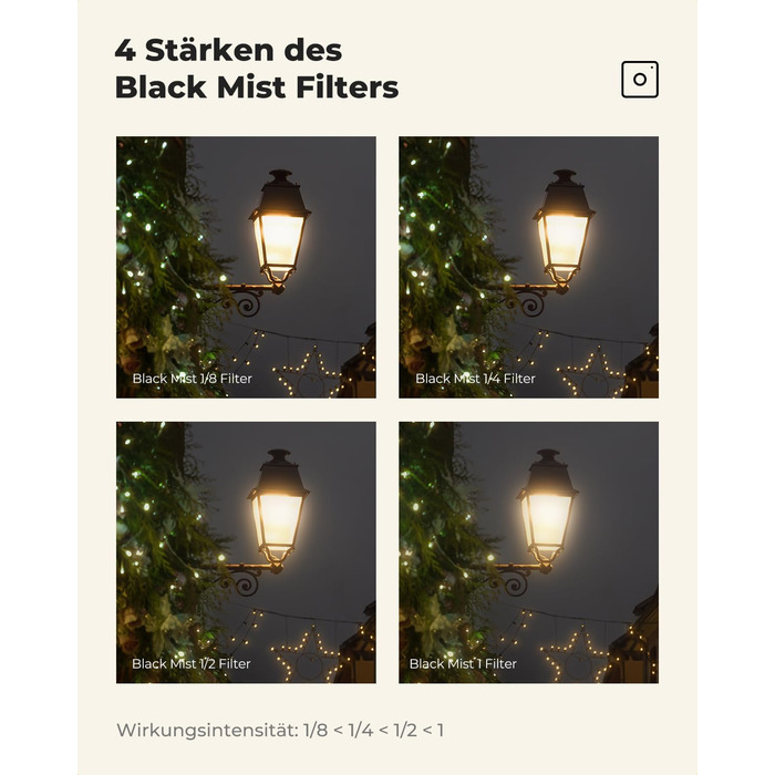 Фільтр K&F Concept 58mm Black Promist 1/4 з оптичного скла з Multi-Nano покриттям для відео та портретної фотографії (Nano-Klear)