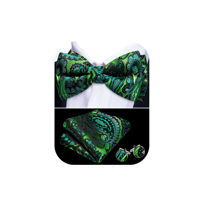 Набір краваток-метеликів Barry.Wang для чоловіків: краватка-метелик, нагрудна хустинка та запонки (Hellgrün) для весілля та урочистих подій