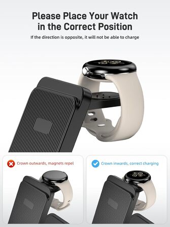 Зарядна станція індуктивна 3-в-1 для Google Pixel Watch 3/2, Pixel 10/9/9 Pro/8/8a/7 та Pixel Buds Pro 2 (складна, бездротова)