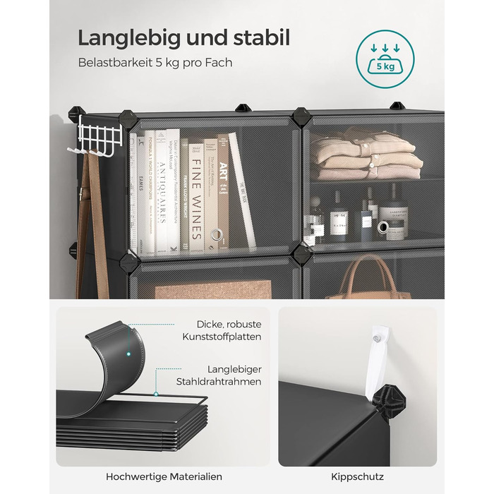 SONGMICS 10-Tier Shoe Rack, Shoe Cabinet, 30 x 40 x 30 cm per compartment, narrow, with doors, steel frame, plastic, for hallway, bedroom, entrance area, black LPC035B01