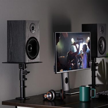 Підставка для динаміків mywall HS30L: 2 шт., чорний колір, настільна, кут нахилу +/-15°, вантажопідйомність до 15 кг