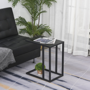 HOMCOM Side Table, Coffee Table with Marble Look, Coffee Table with Metal Frame, for Living Room, Bedroom, 45 x 30 x 51.5 cm Black | Aosom