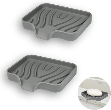 2 шт. Силіконові мильниці з отвором для стоку, мильниця для душу, мильниця для ванни, мильниця для раковини, мильниці для ванної кімнати, кухні та лічильника (Білий) (Сірий)