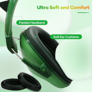 Навушники для захисту від шуму для дітей - пасивні навушники-капсули, SNR 28dB, для школи, аутизму, сну, навчання, гри на барабанах (зелені)