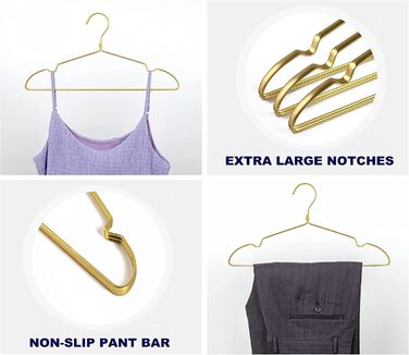 Amber Home 20-Piece 42cm Lightweight Aluminum Iron Clothes Hangers, Matte Gold Metal Clothes Hangers with Non-Slip Groove for Suit, T-Shirt, Shirt, Jacket, Dress, Pants