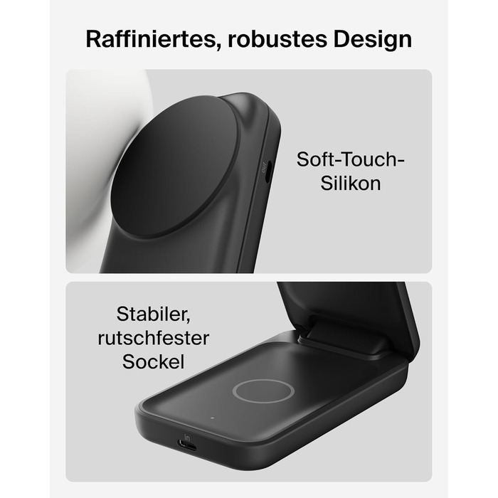 Belkin UltraCharge Qi 2.2 Зарядна станція 2-в-1 25W MagSafe сумісна, бездротова зарядка для iPhone 17, iPhone Air, AirPods, Pixel – Чорний