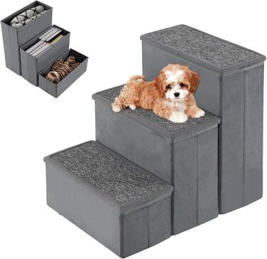 Сходи для собак SOARS, складані, з місцем для зберігання, неслизькі, до 50 кг, для котів та собак, під ліжко/диван (сірий, 3 сходи, 38 x 51 x 45 см)